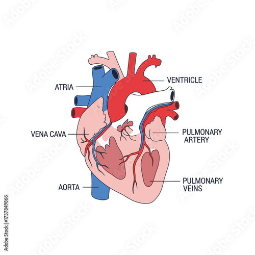 Anatomical Vector Illustration of Human Heart on a White Background