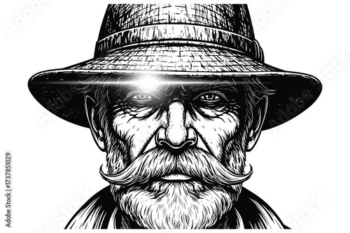Vector art of a man with a hat and mustache, a vintage and mysterious character that could be used for illustrations, logos, or other designs