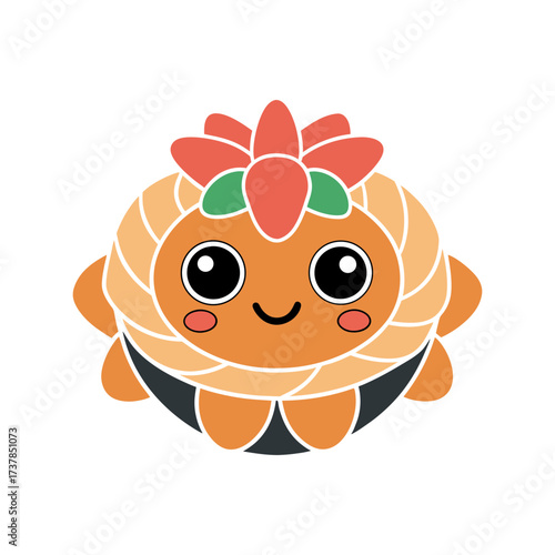 Cute Kawaii Japchae Character with Flower Head on White Background food