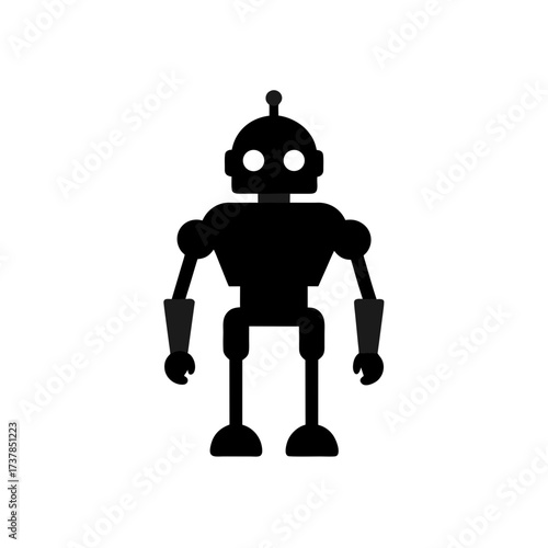 Silhouette of a simple black robot toy on transparent background