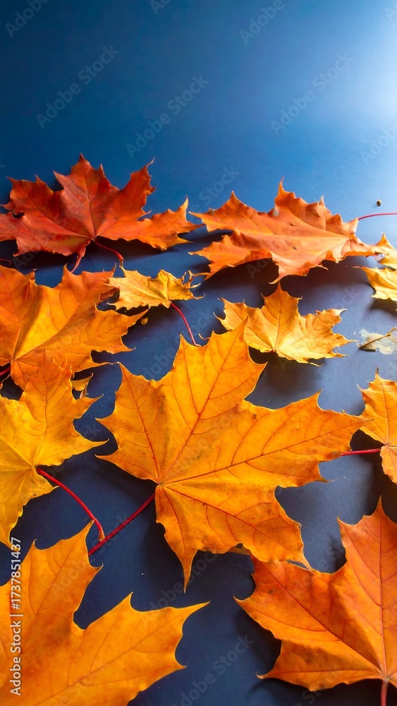 Fototapeta premium Autumn leaves on dark background