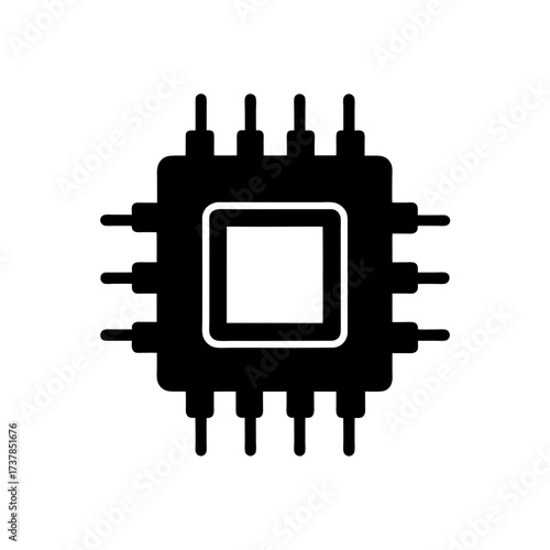 Illustration of a black computer chip icon on transparent background silhouette