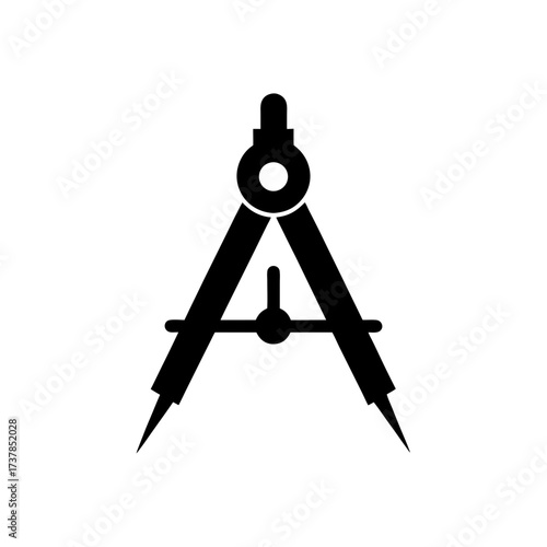 Black drawing compass geometric instrument on transparent background silhouette