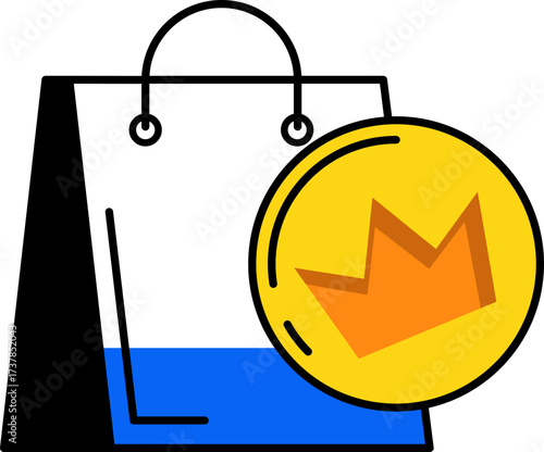 Concept for premium shopping bag and coin, symbol for special offers and sales