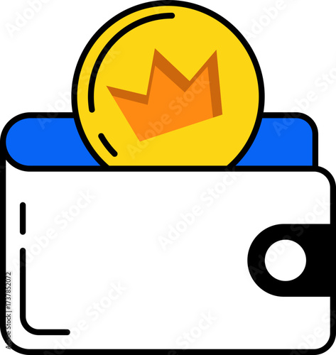 Digital wallet with crown coin vector icon for financial transactions
