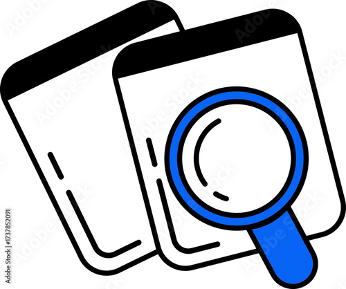 Investigation or research concept with magnifying glass and paperwork illustration