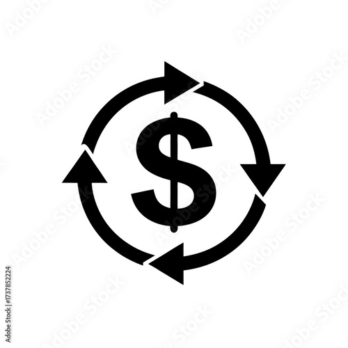 Dollar sign with circular arrow rotation on transparent background silhouette