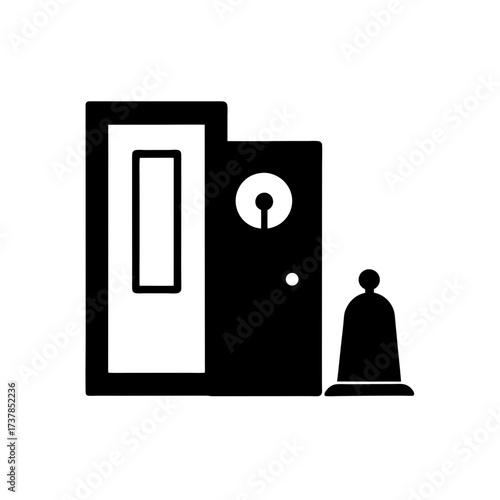 Illustration of a door and a bell design on transparent background silhouette