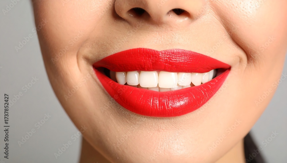 Fototapeta premium Woman smiling with red lipstick