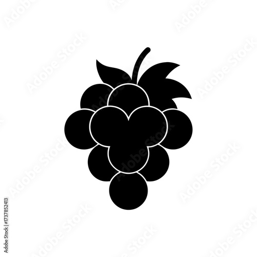 Illustration of a bunch of black grapes on transparent background silhouette
