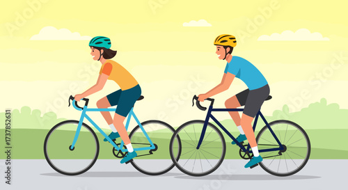 Couple Enjoying Leisurely Bicycle Ride Outdoor On Sunny Day