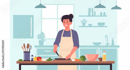 Happy Chef Preparing Meal At Home For a Balanced Diet