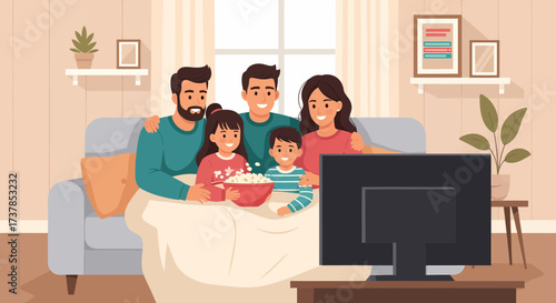 Joyful Family Togetherness Spending Quality Time At Home Watching Tv