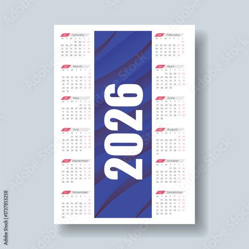 2026 Calendar Template, 2026 wall calendar design abstract template design for 2026 new year, calendar 2026 design