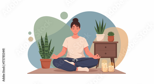 Mindful Woman Meditating At Home For Relaxation And Well Being