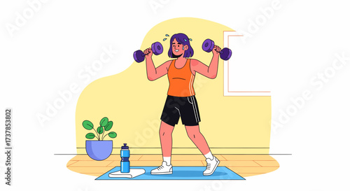 Woman Exercising With Dumbbells In Home Gym