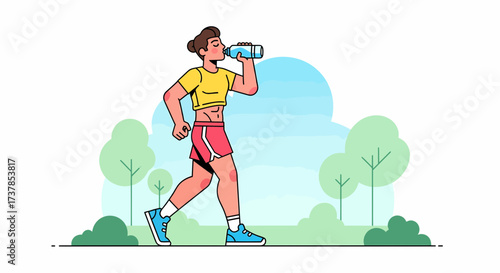 Woman Maintaining Hydration During Her Outdoor Fitness Routine