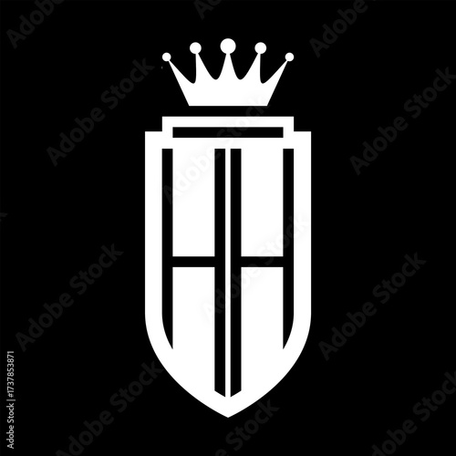 HH Vector logo initials shield with royal crown minimalist, elegant style