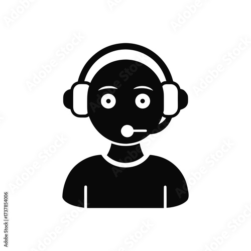 Person wearing headset with microphone icon on transparent background silhouette