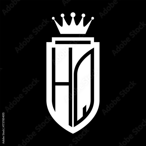 HQ Vector logo initials shield with royal crown minimalist, elegant style