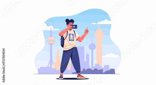 Young Tourist Capturing Cityscape With Smartphone On Holiday Trip