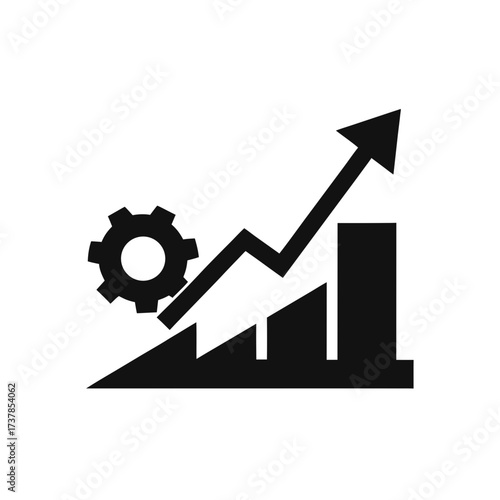 Gear and graph showing upward progression on transparent background silhouette