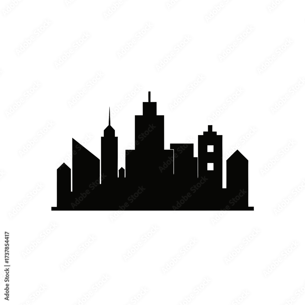 Fototapeta premium Silhouette of a city skyline at nighttime on transparent background