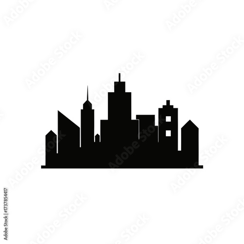 Silhouette of a city skyline at nighttime on transparent background