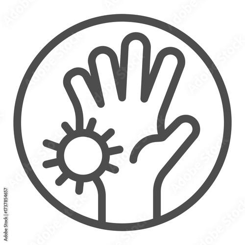 Dirty hand and bacteria line icon, hygiene danger concept. Vector graphics. Bacteria on palm sign on white background, outline style icon for mobile or web design.
