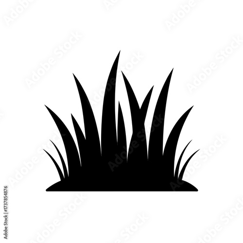 Silhouette of a patch of tall grass blades on transparent background