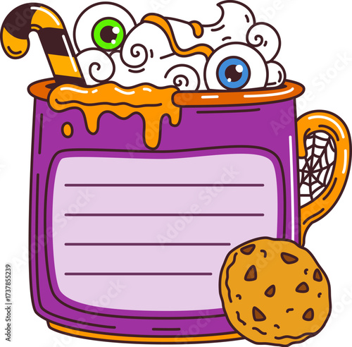 Halloween kids memo note frame with spooky sweets, vector notebook label or sticker. Kids memo note or notepad message note with Halloween trick or treat spooky eye candy and cookie for memo notes
