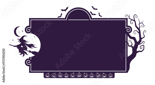 Ornate purple frame with decorative top and barren trees