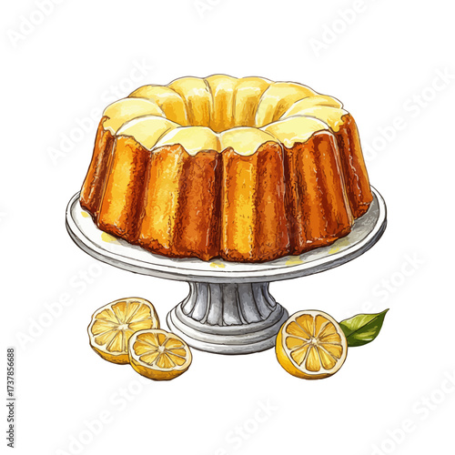 lemon pound cake hand drawn illustration
