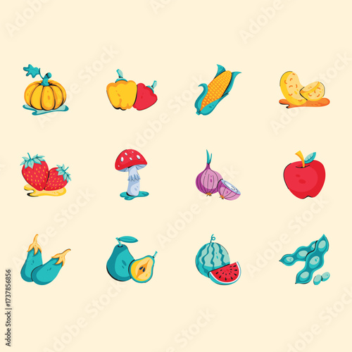 Complete Fruits and Vegetables Hand Drawn Vector Collection