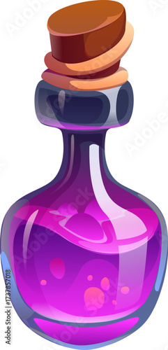 Halloween cartoon magic potion bottle or witch poison elixir in glass flask, vector icon. Halloween horror night holiday and trick or treat party magic potion of liquid spell drink or elixir tincture