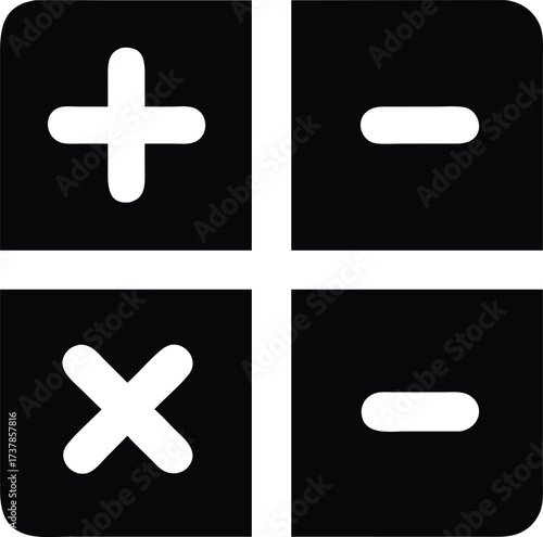 Basic Calculator Icon: Add, Subtract, Multiply, Divide operations in black and white