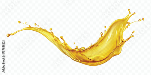 realistic fresh smooth liquid oil splash in mid air cut out and curve style isolated on transparent background