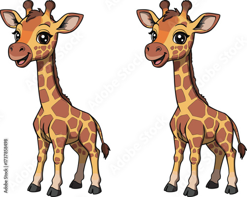 PrintCartoon giraffe illustration, cute baby giraffe drawing, adorable giraffe artwork, smiling giraffe character, wildlife animal cartoon, funny giraffe design, playful giraffe