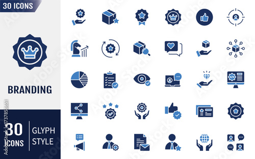 Branding Flat Icons set. Containing product, company, strategy, distribution, and more. Vector illustration