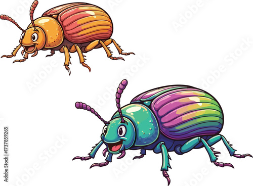 PrintColorful cartoon beetle illustration, funny insect drawing, vibrant bug artwork, creative beetle character design, exotic insect vector, detailed entomology cartoon style