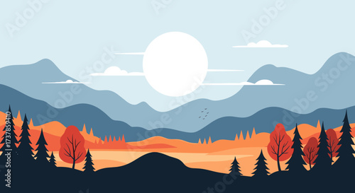 Sunrise Serene Mountains with autumn tint