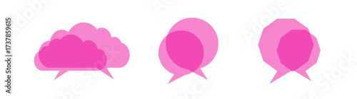 Speech bubble abstract pink talking chat sign set. Rectangle, square, heart shape discussion message icons.