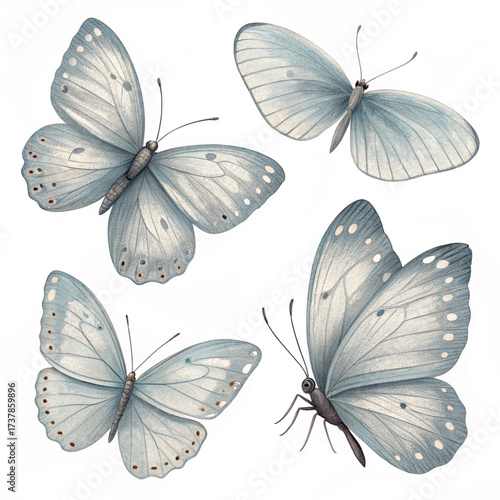 set of beautiful ash colour butterfly