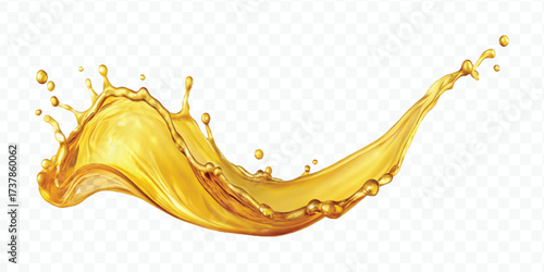 realistic fresh smooth liquid oil splash in mid air cut out and curve style isolated on transparent background