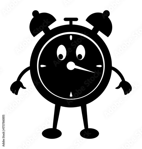 Vector art of cartoon alarm clock with face and limbs