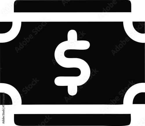 Isolated Dollar Bill Illustration in Black and White for Financial Concepts