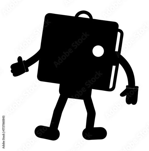 Vector art of black silhouette of a wallet character with arms and legs