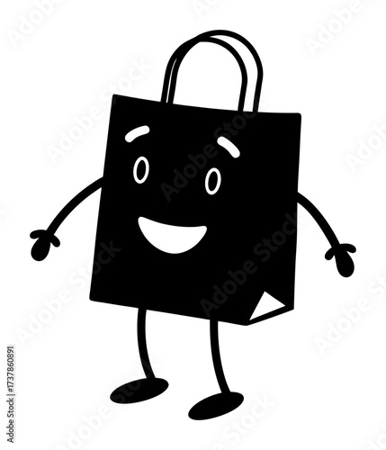 Vector art of cartoon black shopping bag with arms and legs