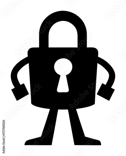 Vector art of cartoon lock character with arms and legs