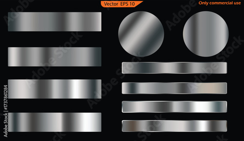 Set of metal banners. Set of metal banners. Set of Silver foil texture background. Realistic silver, gradient mesh. Set of silver foil textures with black background. High resolution. 